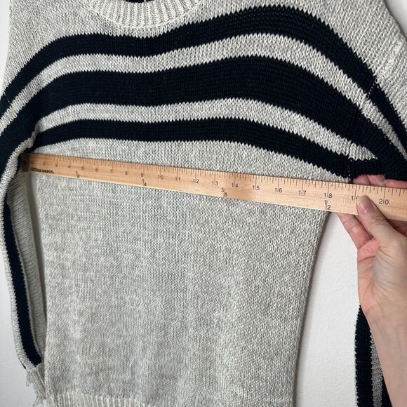 Havana Gray Black Stripe Distressed Long Sleeve Round Neck Sweater Zip Back SM - Picture 11 of 12